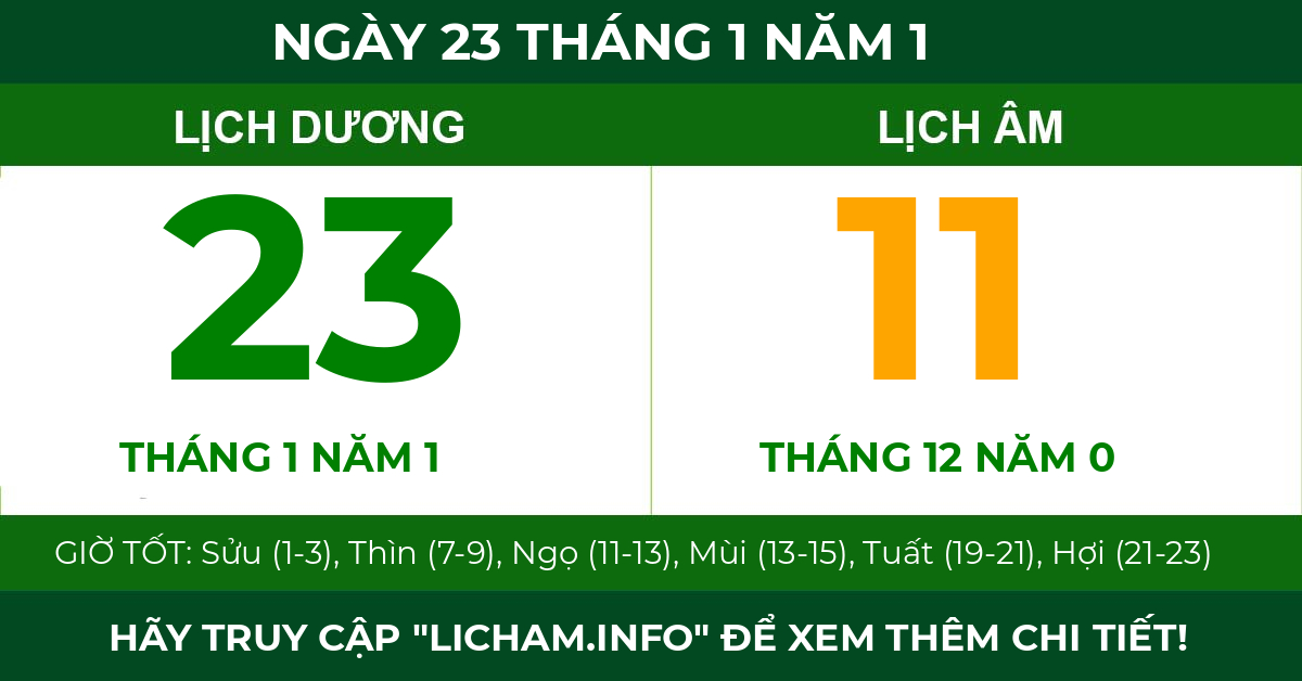 lịch âm ngày 23 tháng 1 năm 1