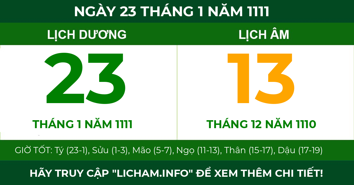 lịch âm ngày 23 tháng 1 năm 1111