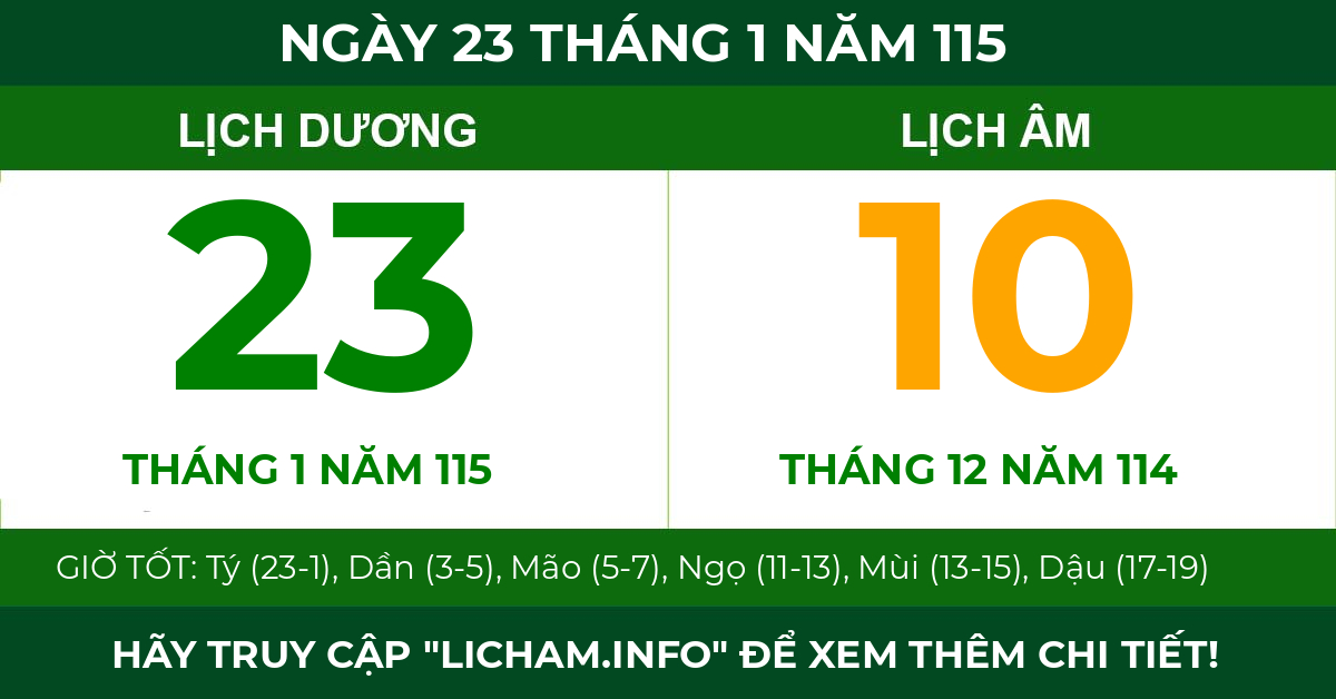 lịch âm ngày 23 tháng 1 năm 115