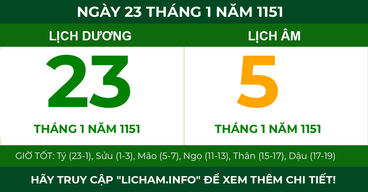 lịch âm ngày 23 tháng 1 năm 1151