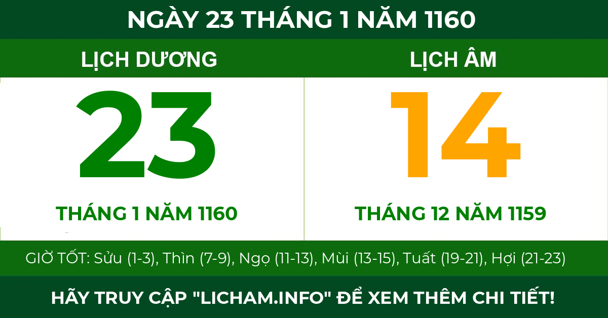 lịch âm ngày 23 tháng 1 năm 1160