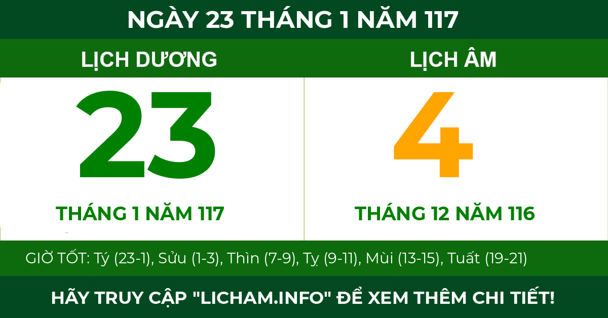 lịch âm ngày 23 tháng 1 năm 117