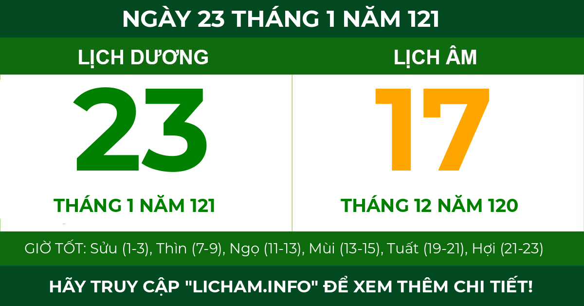 lịch âm ngày 23 tháng 1 năm 121