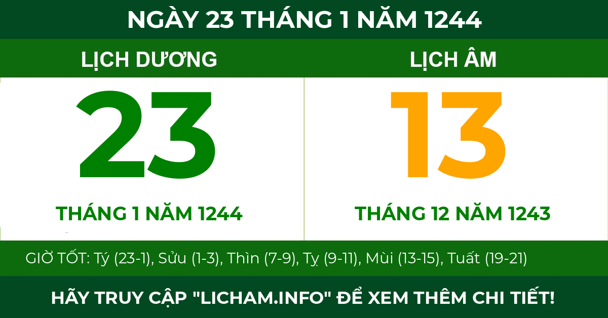 lịch âm ngày 23 tháng 1 năm 1244
