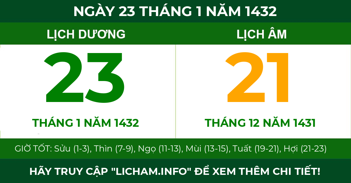 lịch âm ngày 23 tháng 1 năm 1432