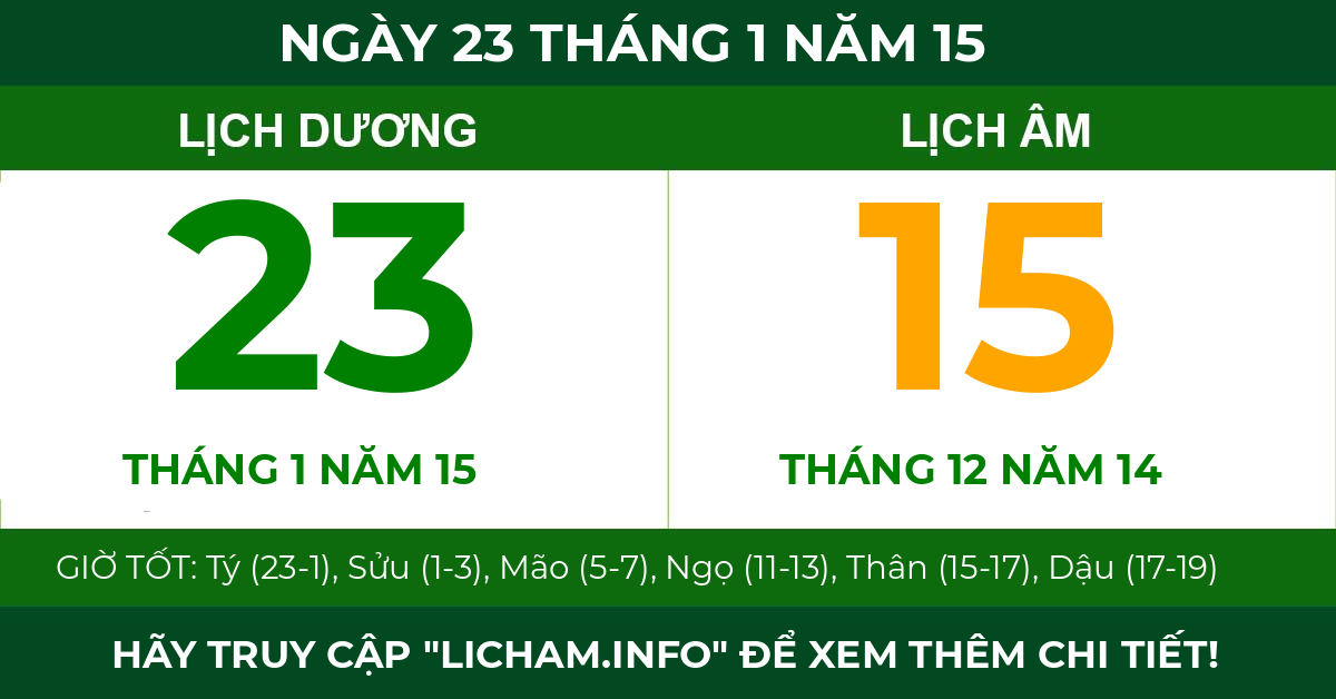 lịch âm ngày 23 tháng 1 năm 15