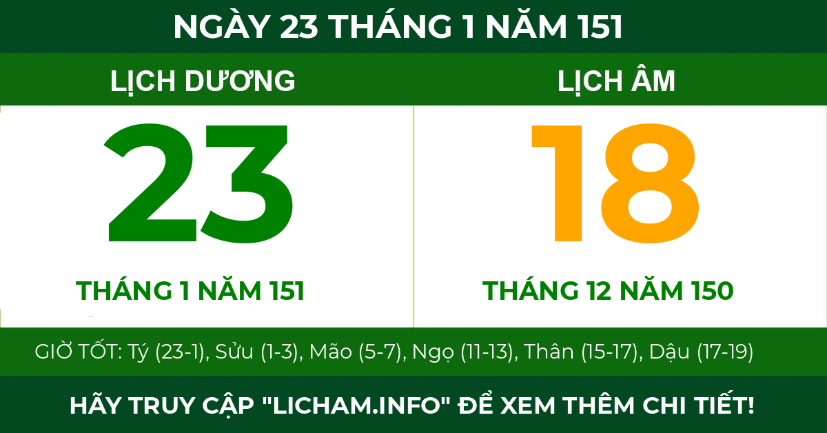 lịch âm ngày 23 tháng 1 năm 151
