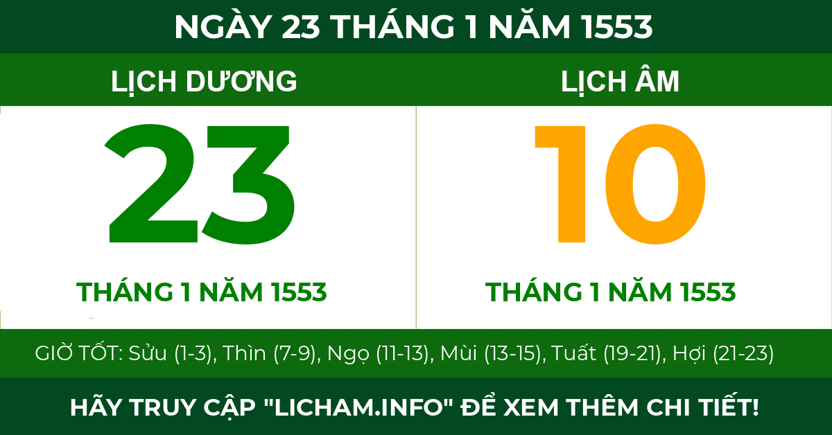 lịch âm ngày 23 tháng 1 năm 1553