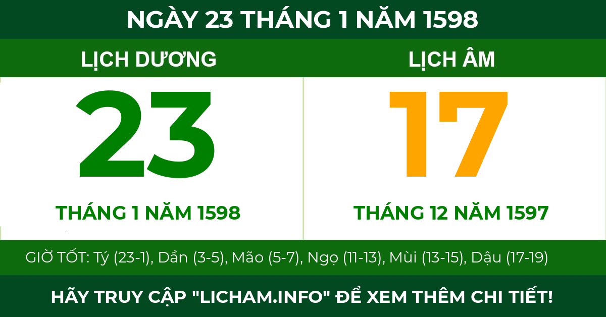 lịch âm ngày 23 tháng 1 năm 1598