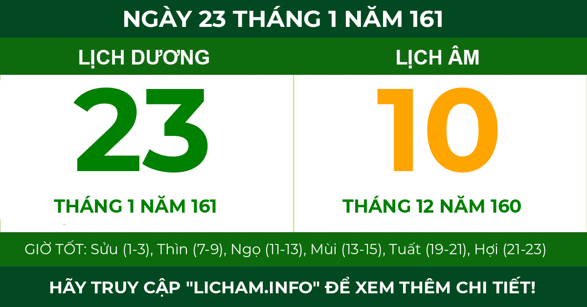 lịch âm ngày 23 tháng 1 năm 161