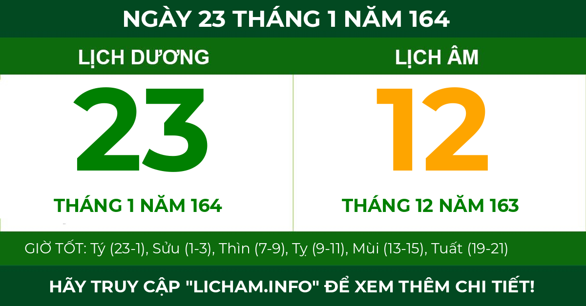 lịch âm ngày 23 tháng 1 năm 164
