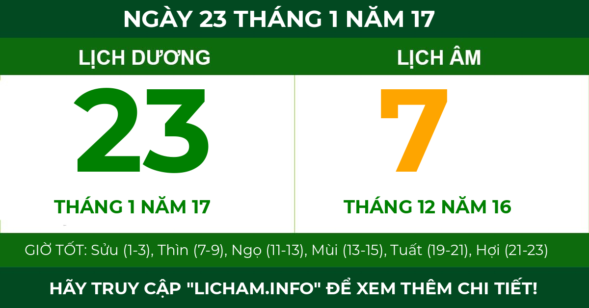 lịch âm ngày 23 tháng 1 năm 17
