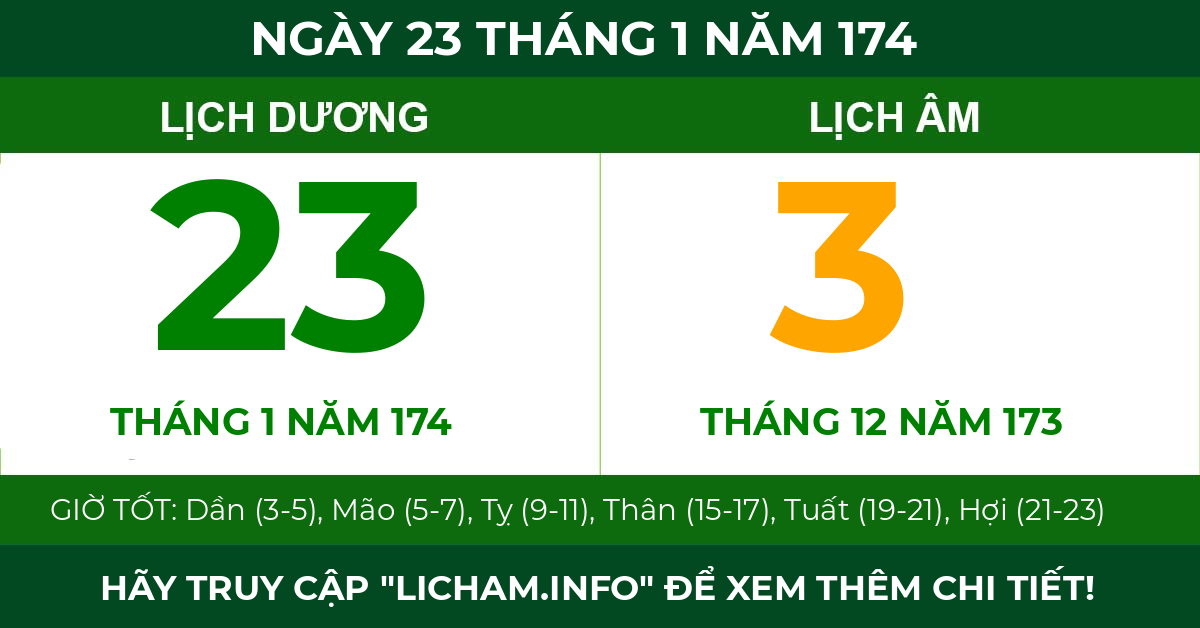 lịch âm ngày 23 tháng 1 năm 174