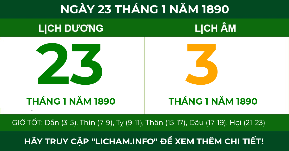 lịch âm ngày 23 tháng 1 năm 1890