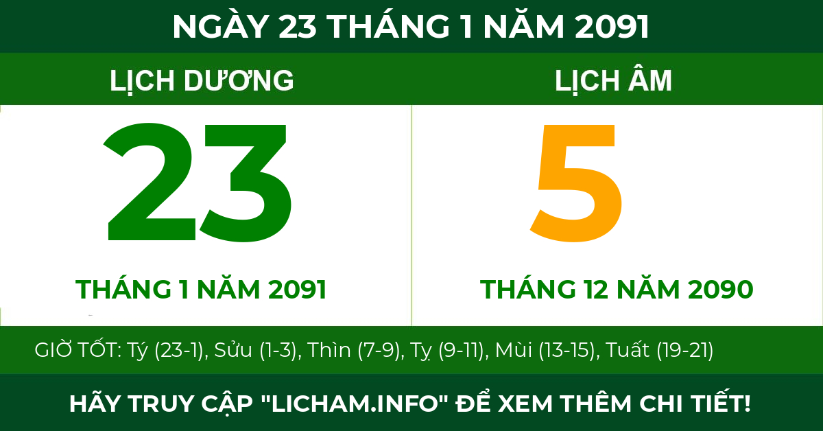 lịch âm ngày 23 tháng 1 năm 2091