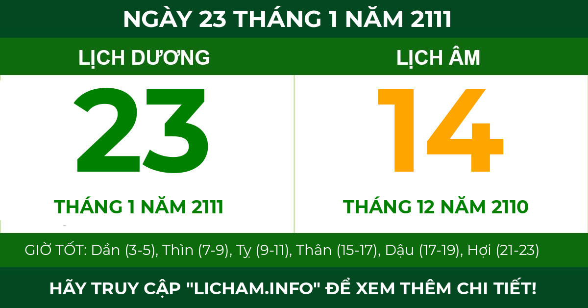 lịch âm ngày 23 tháng 1 năm 2111