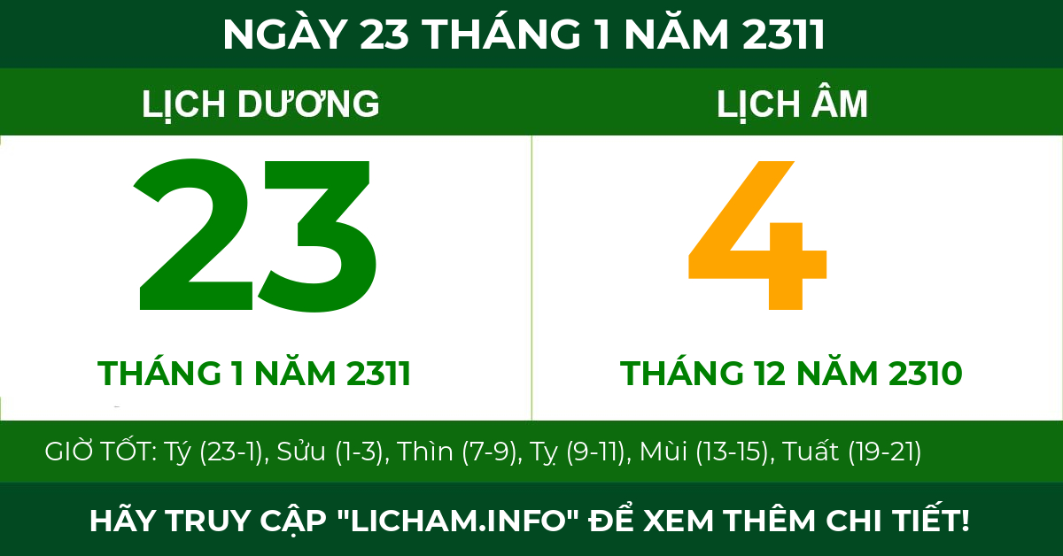 lịch âm ngày 23 tháng 1 năm 2311