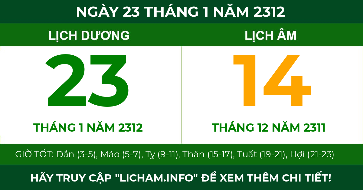 lịch âm ngày 23 tháng 1 năm 2312