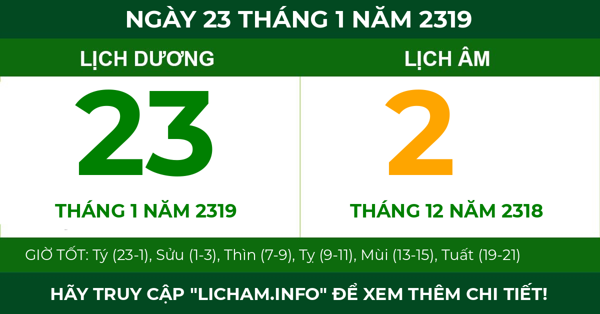 lịch âm ngày 23 tháng 1 năm 2319