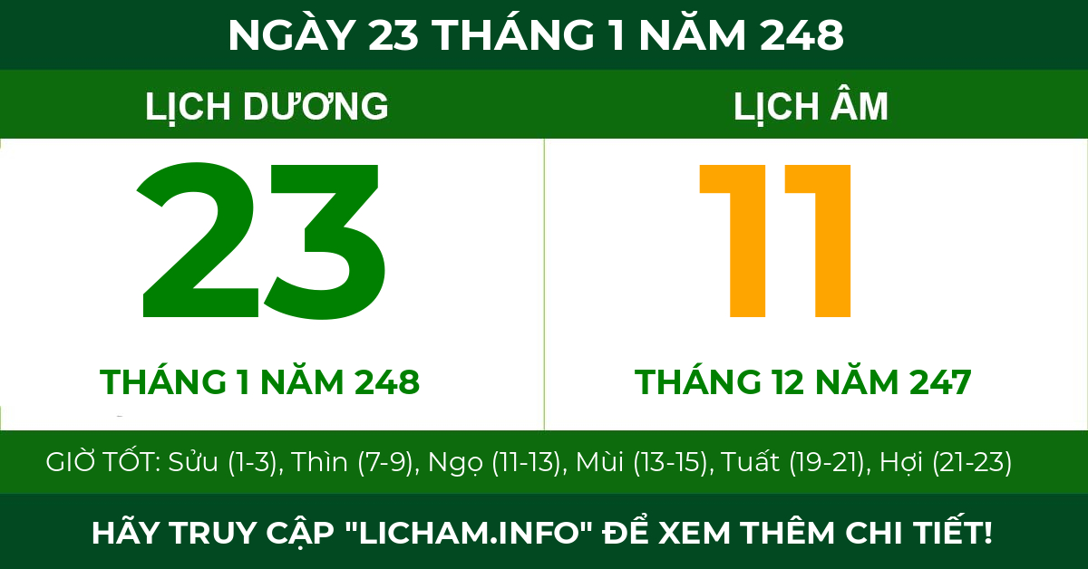 lịch âm ngày 23 tháng 1 năm 248