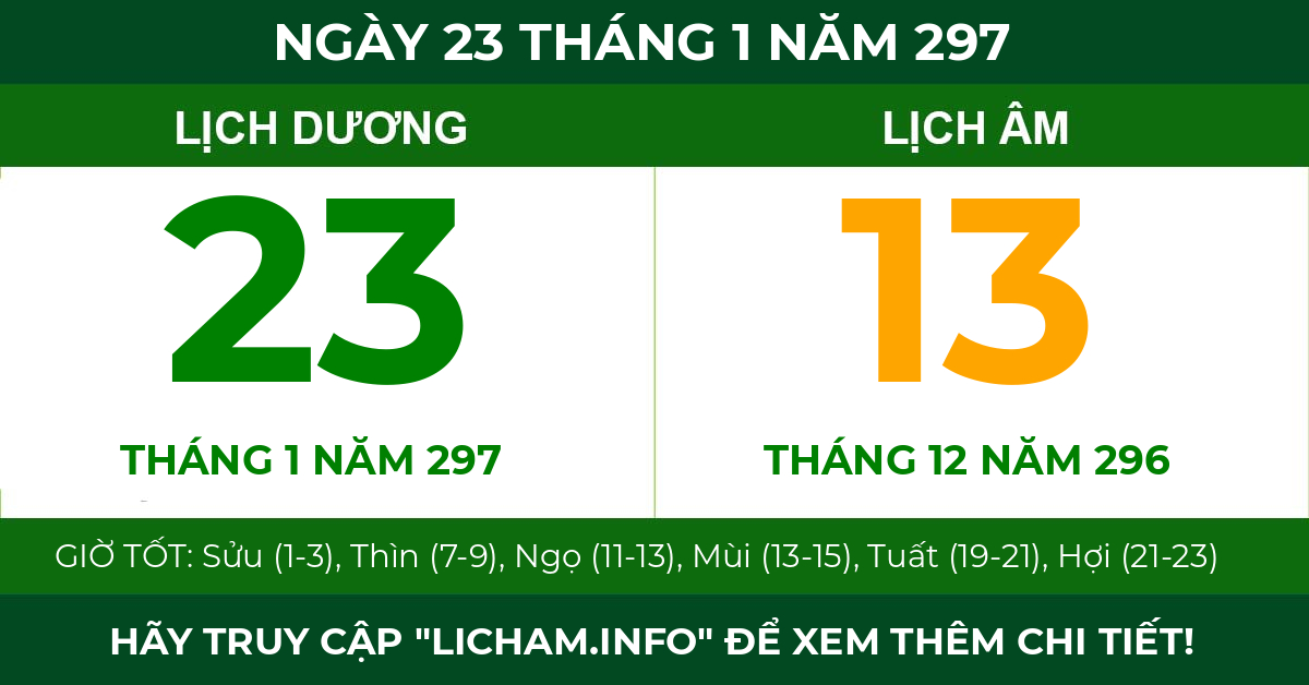 lịch âm ngày 23 tháng 1 năm 297