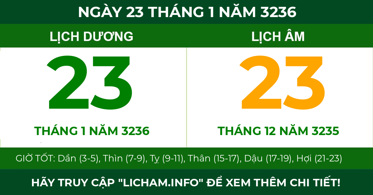lịch âm ngày 23 tháng 1 năm 3236