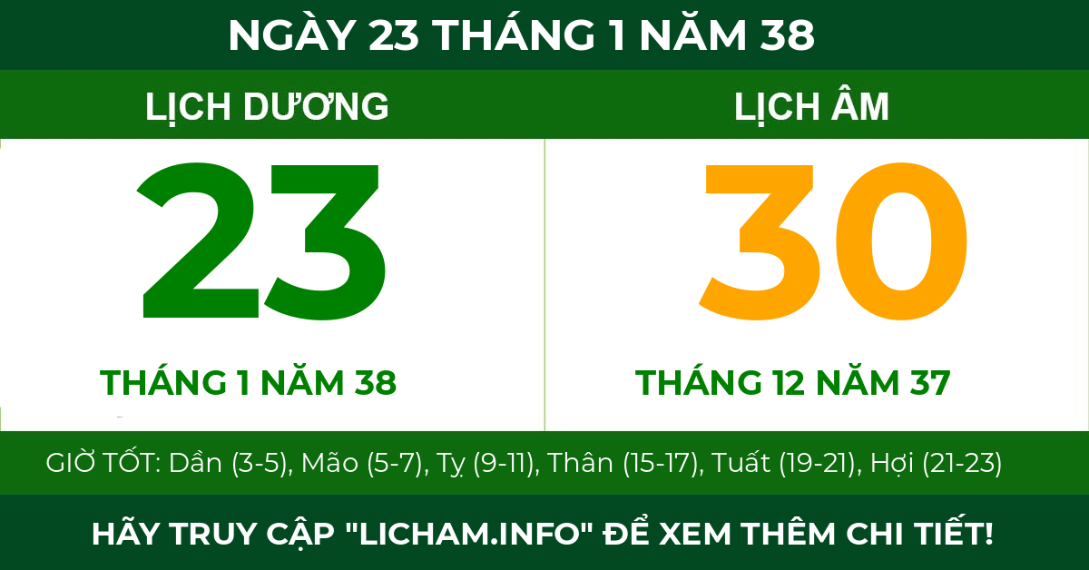 lịch âm ngày 23 tháng 1 năm 38