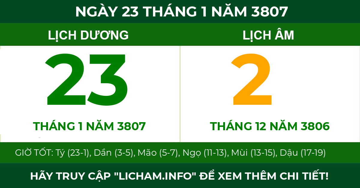 lịch âm ngày 23 tháng 1 năm 3807