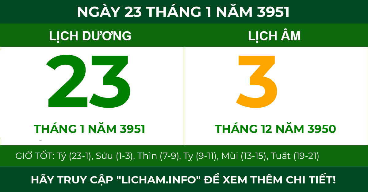 lịch âm ngày 23 tháng 1 năm 3951