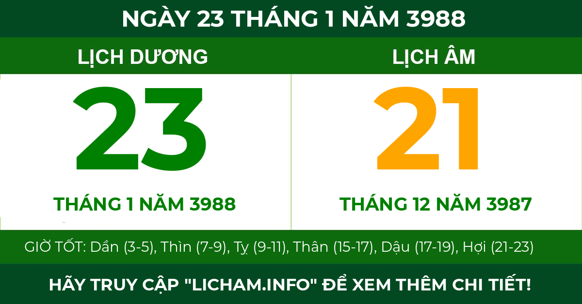 lịch âm ngày 23 tháng 1 năm 3988