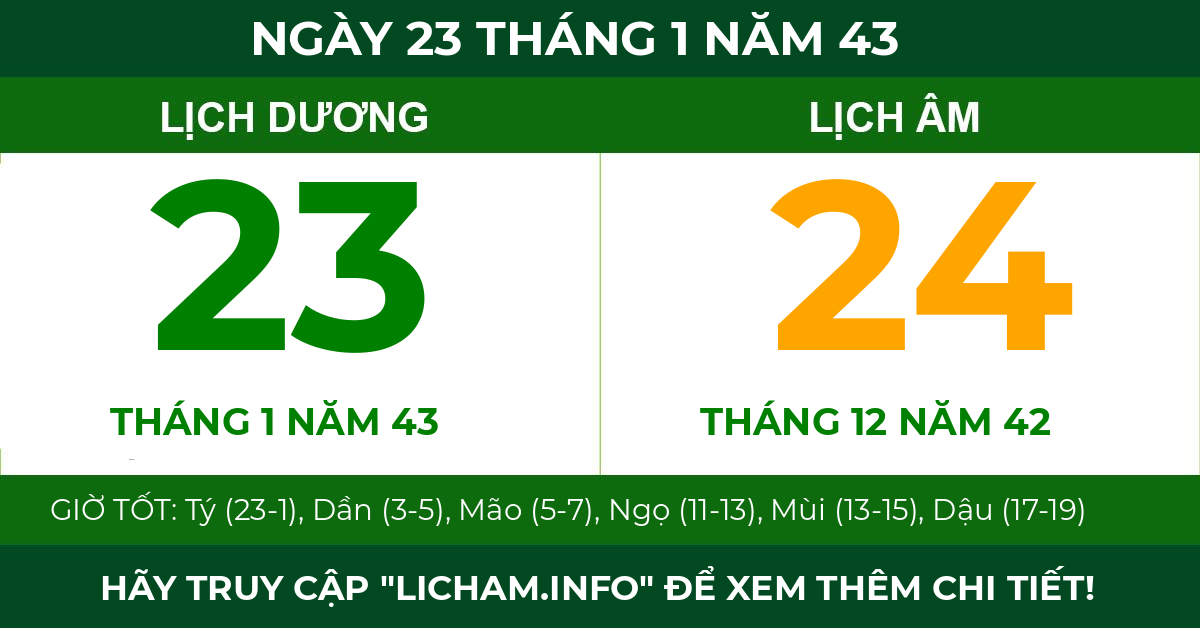 lịch âm ngày 23 tháng 1 năm 43