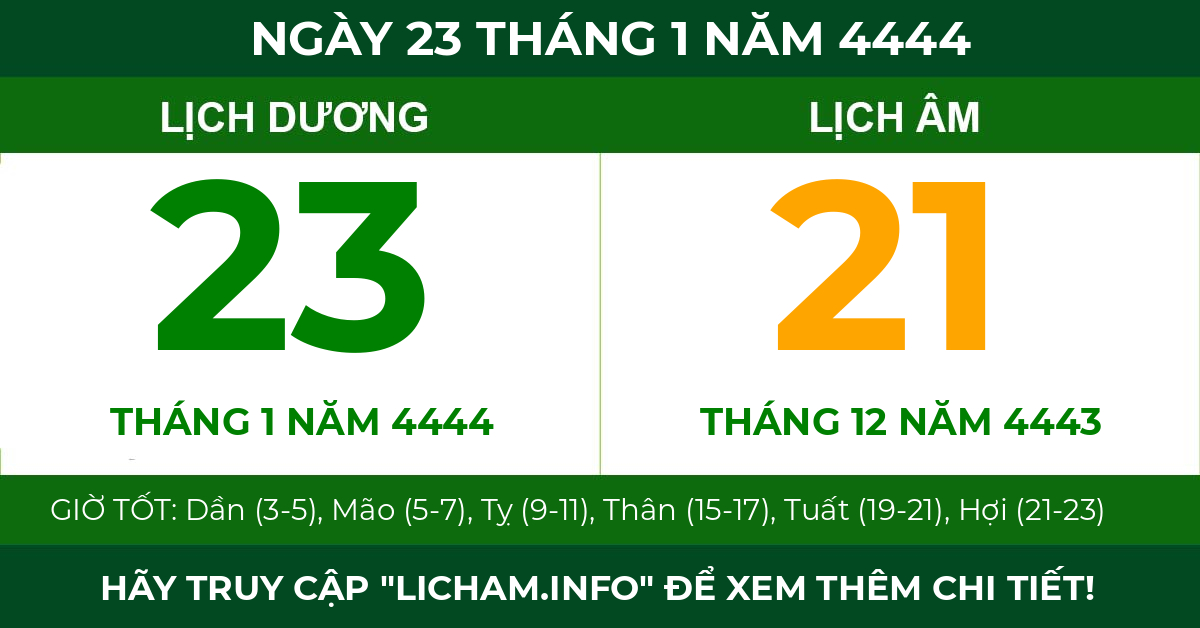 lịch âm ngày 23 tháng 1 năm 4444