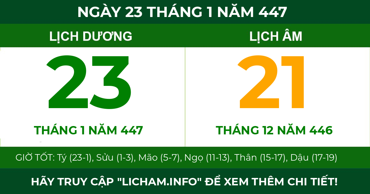 lịch âm ngày 23 tháng 1 năm 447