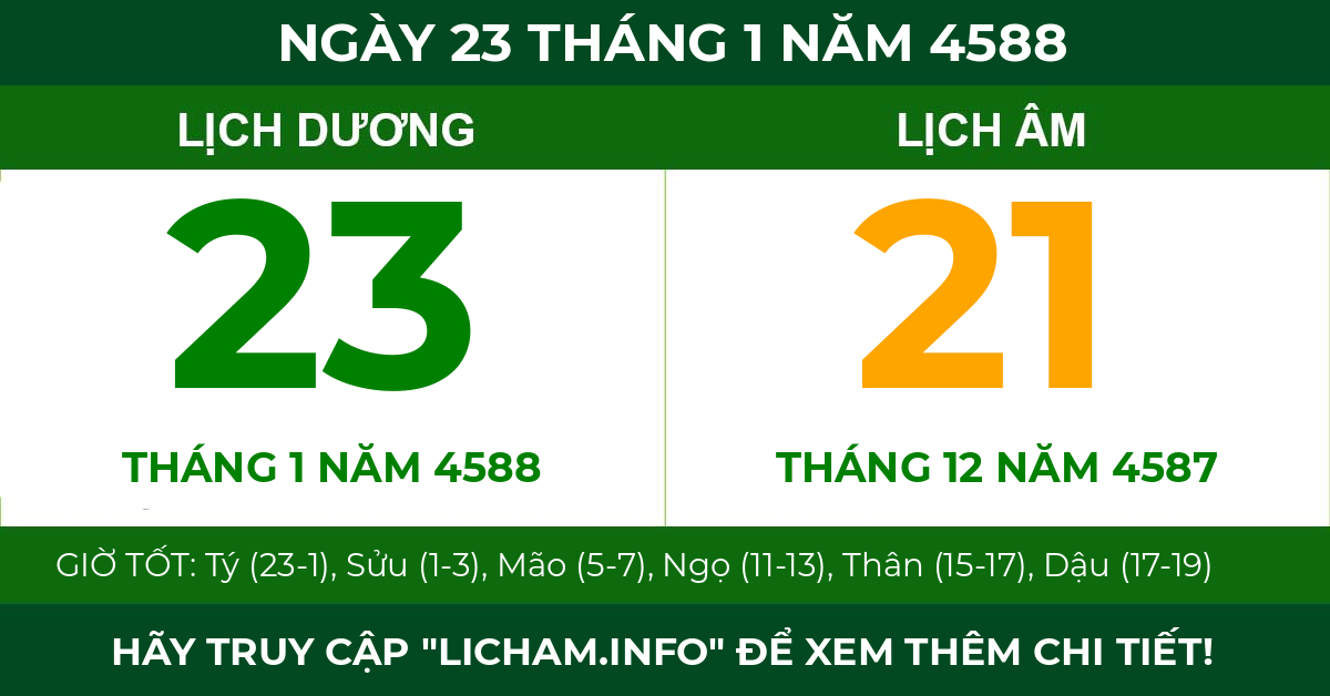 lịch âm ngày 23 tháng 1 năm 4588