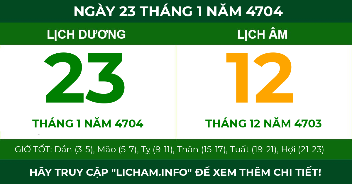 lịch âm ngày 23 tháng 1 năm 4704