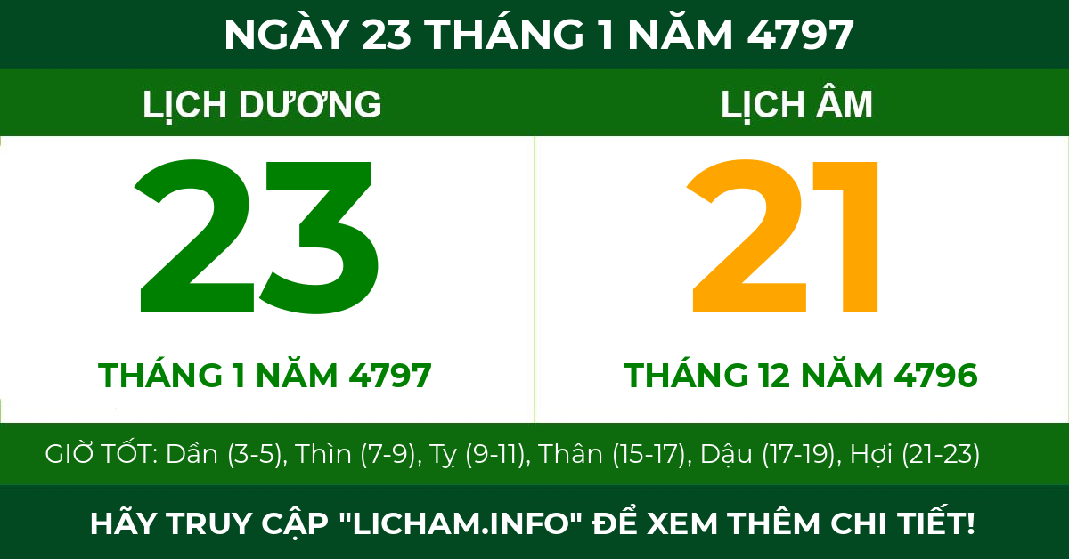 lịch âm ngày 23 tháng 1 năm 4797