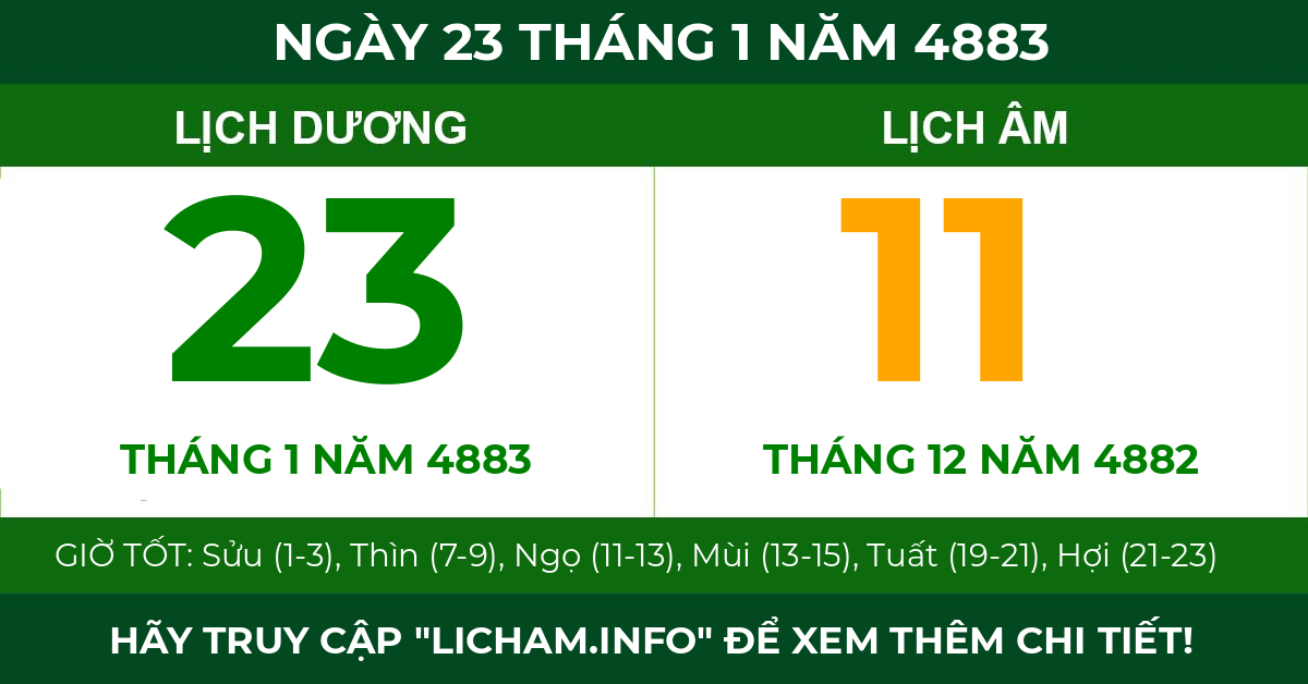 lịch âm ngày 23 tháng 1 năm 4883