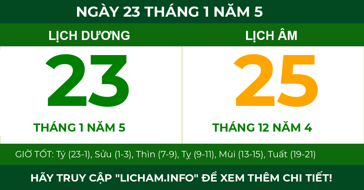 lịch âm ngày 23 tháng 1 năm 5