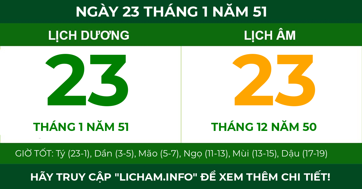 lịch âm ngày 23 tháng 1 năm 51