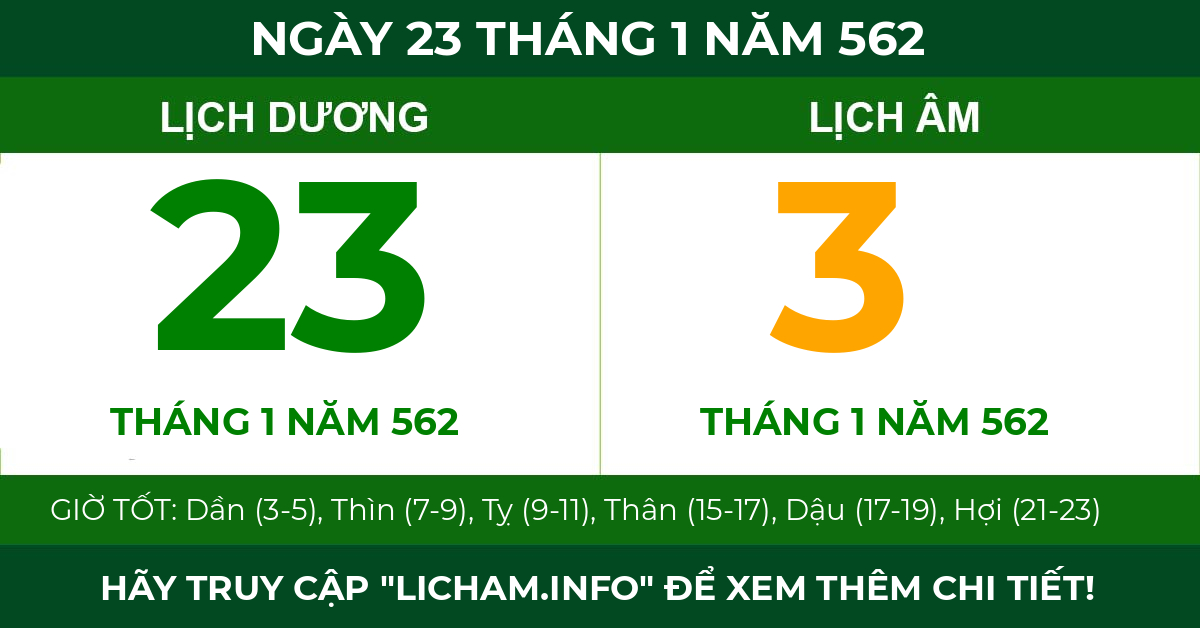 lịch âm ngày 23 tháng 1 năm 562