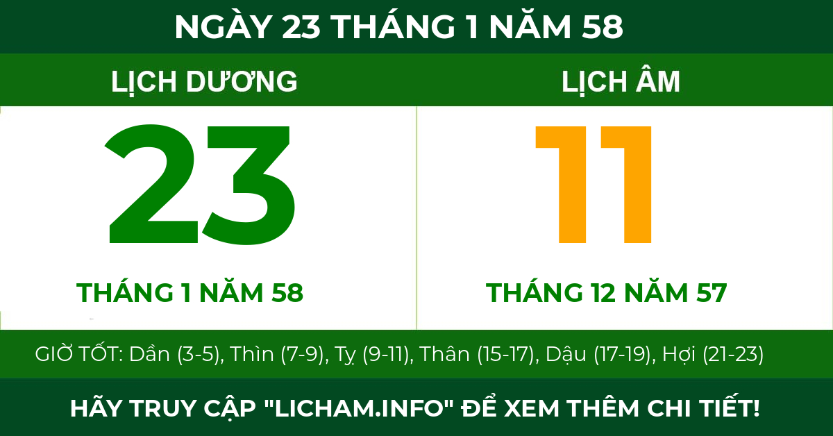 lịch âm ngày 23 tháng 1 năm 58