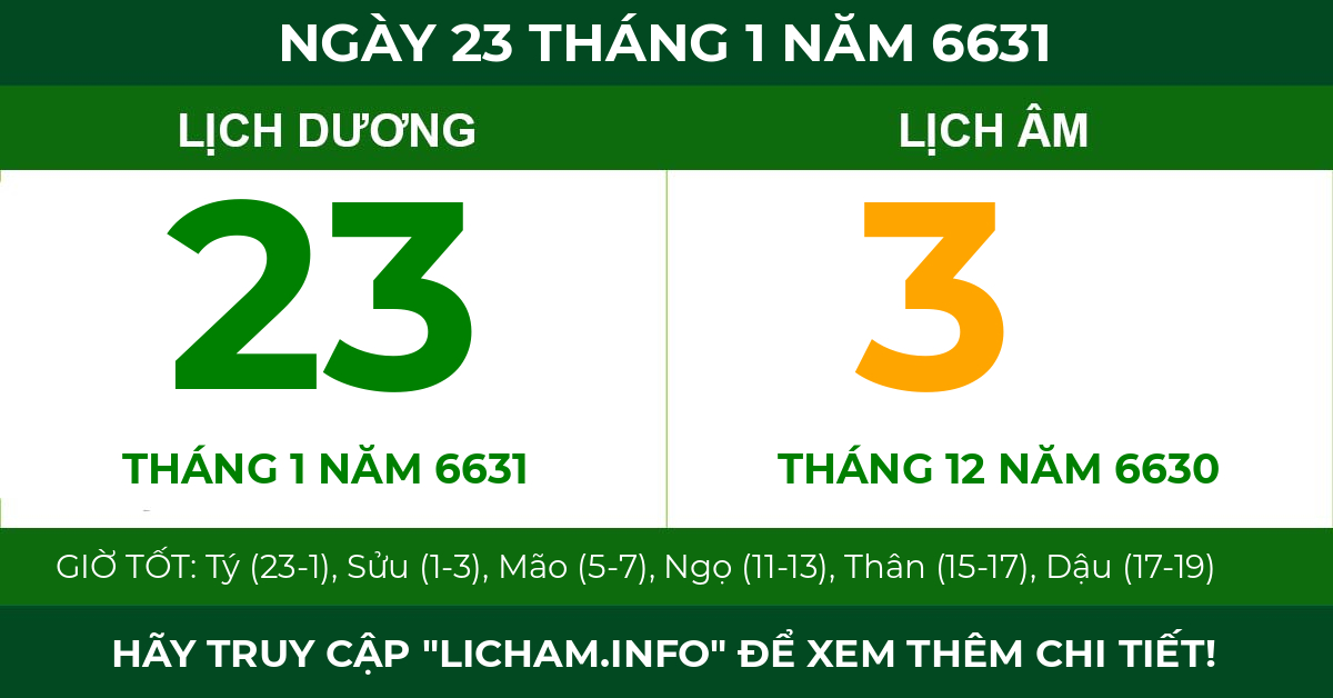lịch âm ngày 23 tháng 1 năm 6631