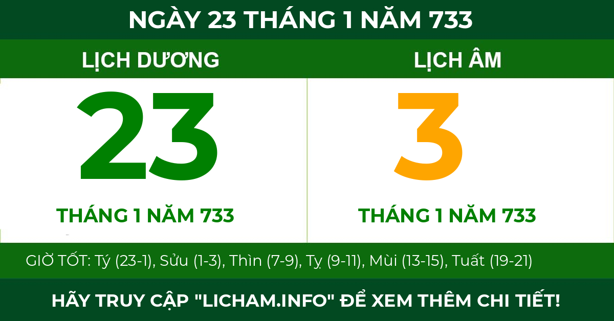 lịch âm ngày 23 tháng 1 năm 733