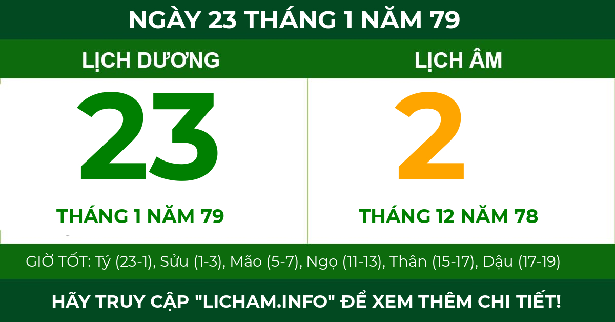 lịch âm ngày 23 tháng 1 năm 79