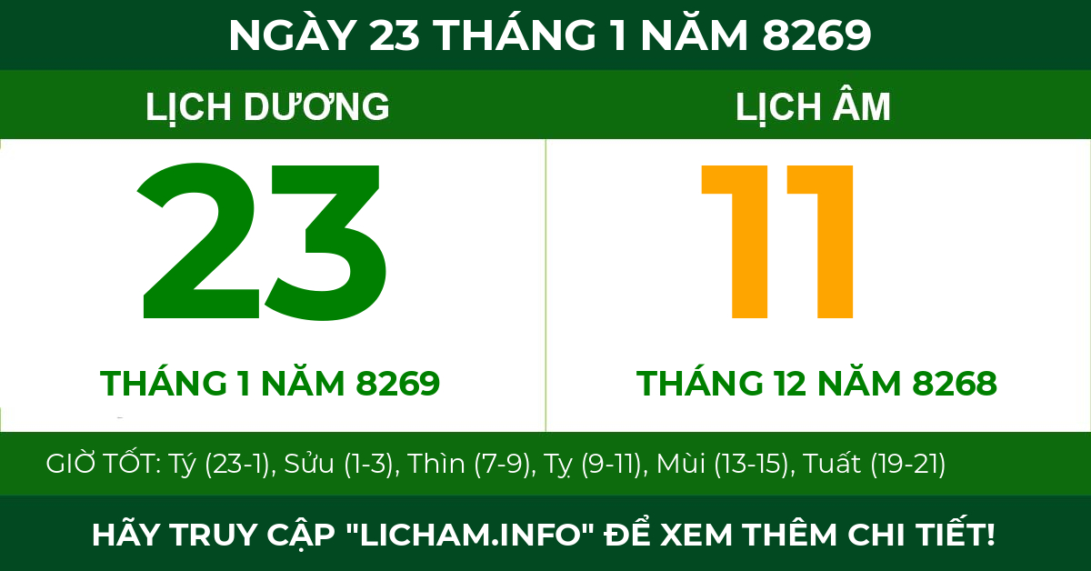 lịch âm ngày 23 tháng 1 năm 8269