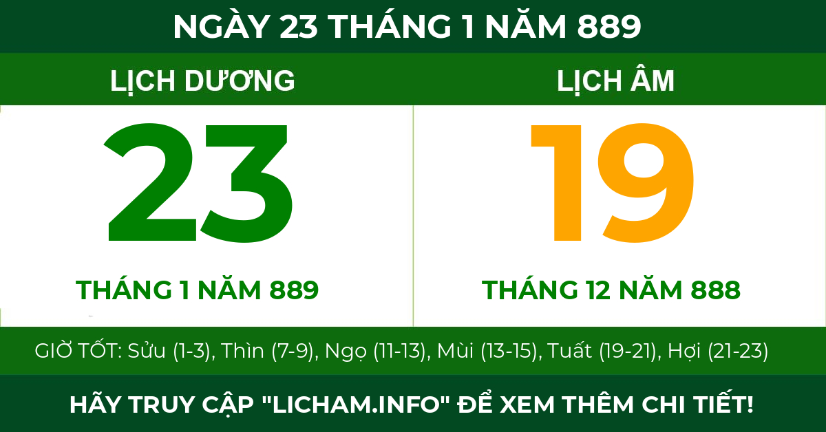 lịch âm ngày 23 tháng 1 năm 889