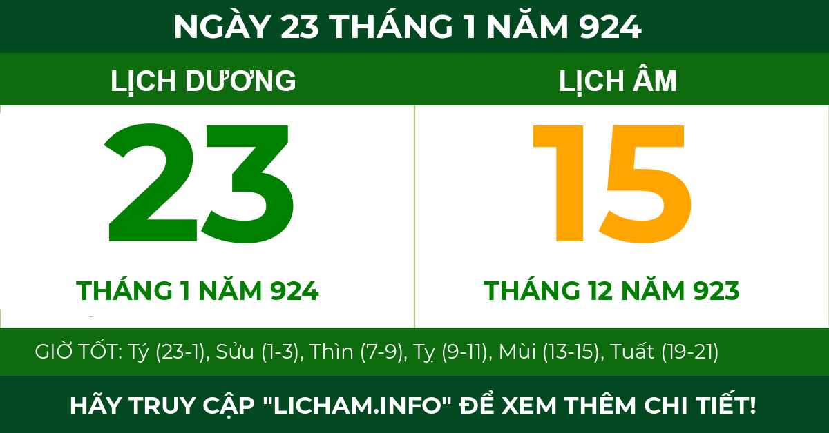 lịch âm ngày 23 tháng 1 năm 924
