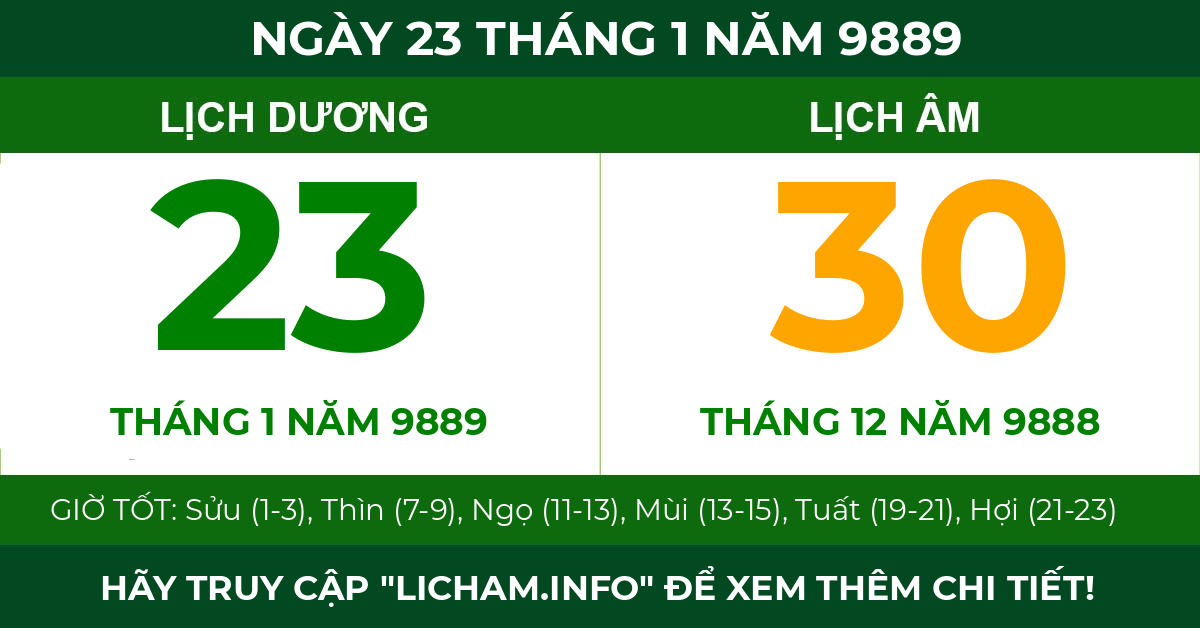lịch âm ngày 23 tháng 1 năm 9889
