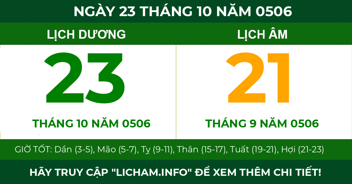 lịch âm ngày 23 tháng 10 năm 0506