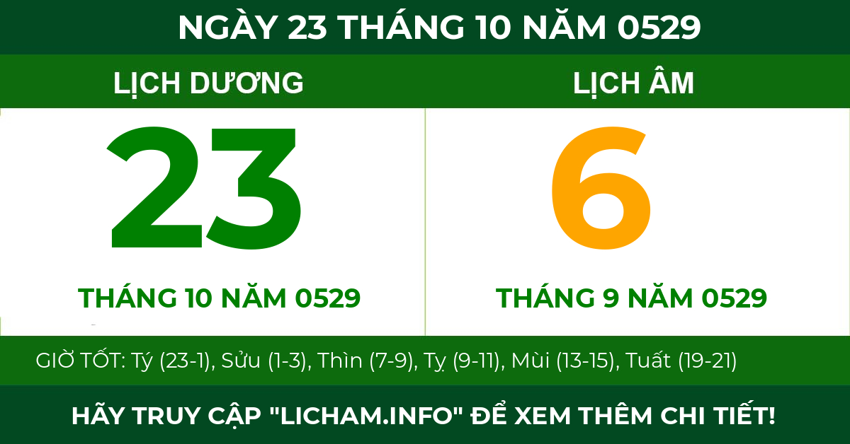 lịch âm ngày 23 tháng 10 năm 0529